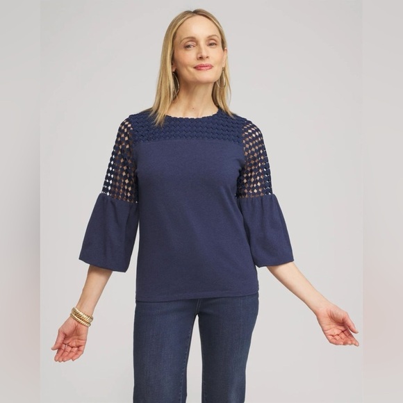 Chico's Tops - NWOT Chico’s Faux Denim Lace Mix Top
